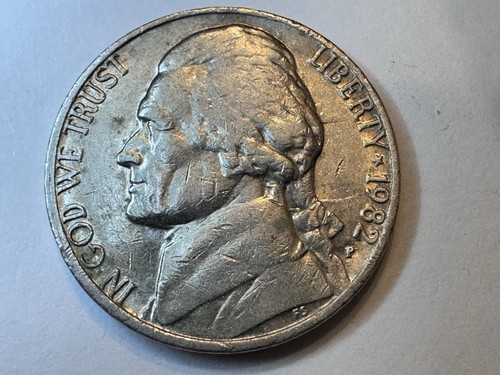 1982 Jefferson nickel die cap and brockage error showing incuse mirror impression from a capped die